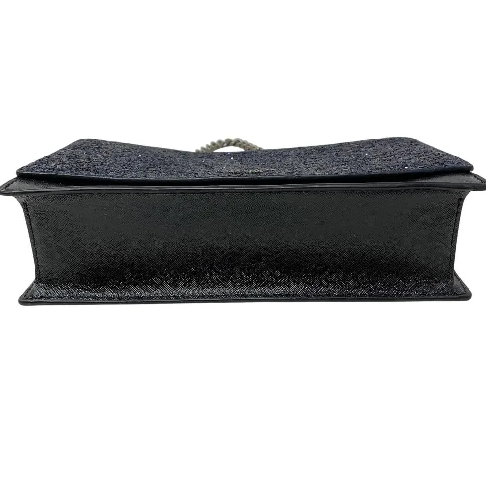 Kate Spade Evening Bag Black Navy Blue Glitter Flap Black Leather Chain Strap